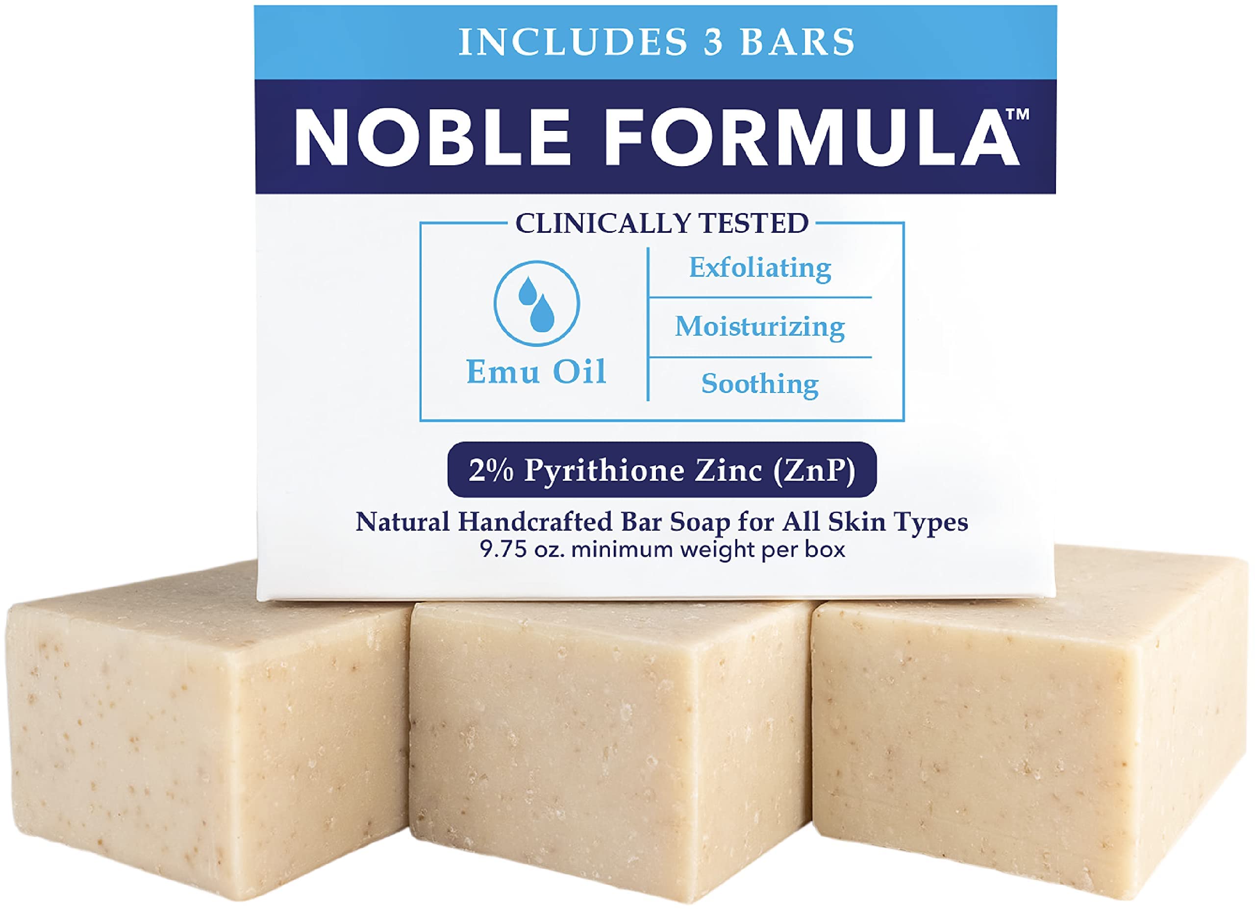 Noble Formula 2% Pyrithione Zinc bar soap closeup for daily cleansing and balance