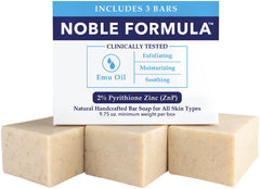 Noble Formula 2% Pyrithione Zinc bar soap closeup for daily cleansing and balance