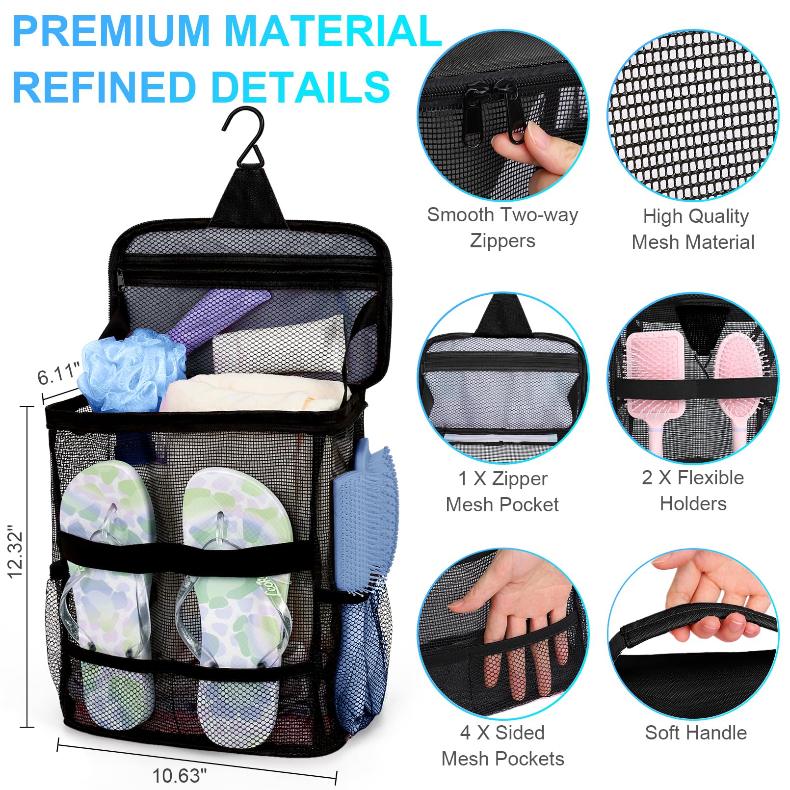 NOBLIGOAL shower caddy elastic bands secure items during travel.