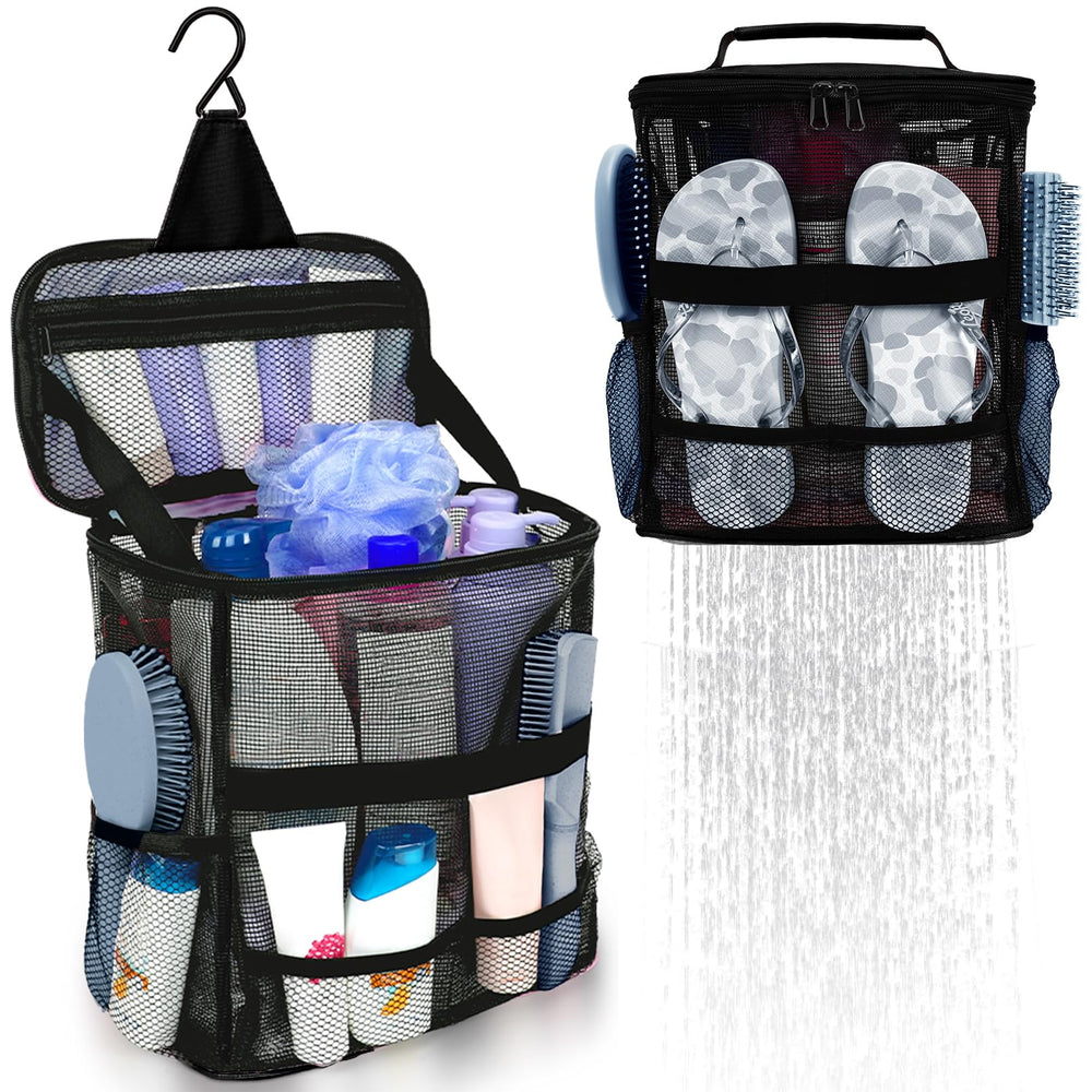 NOBLIGOAL shower caddy top zippered pocket keeps small items secure.