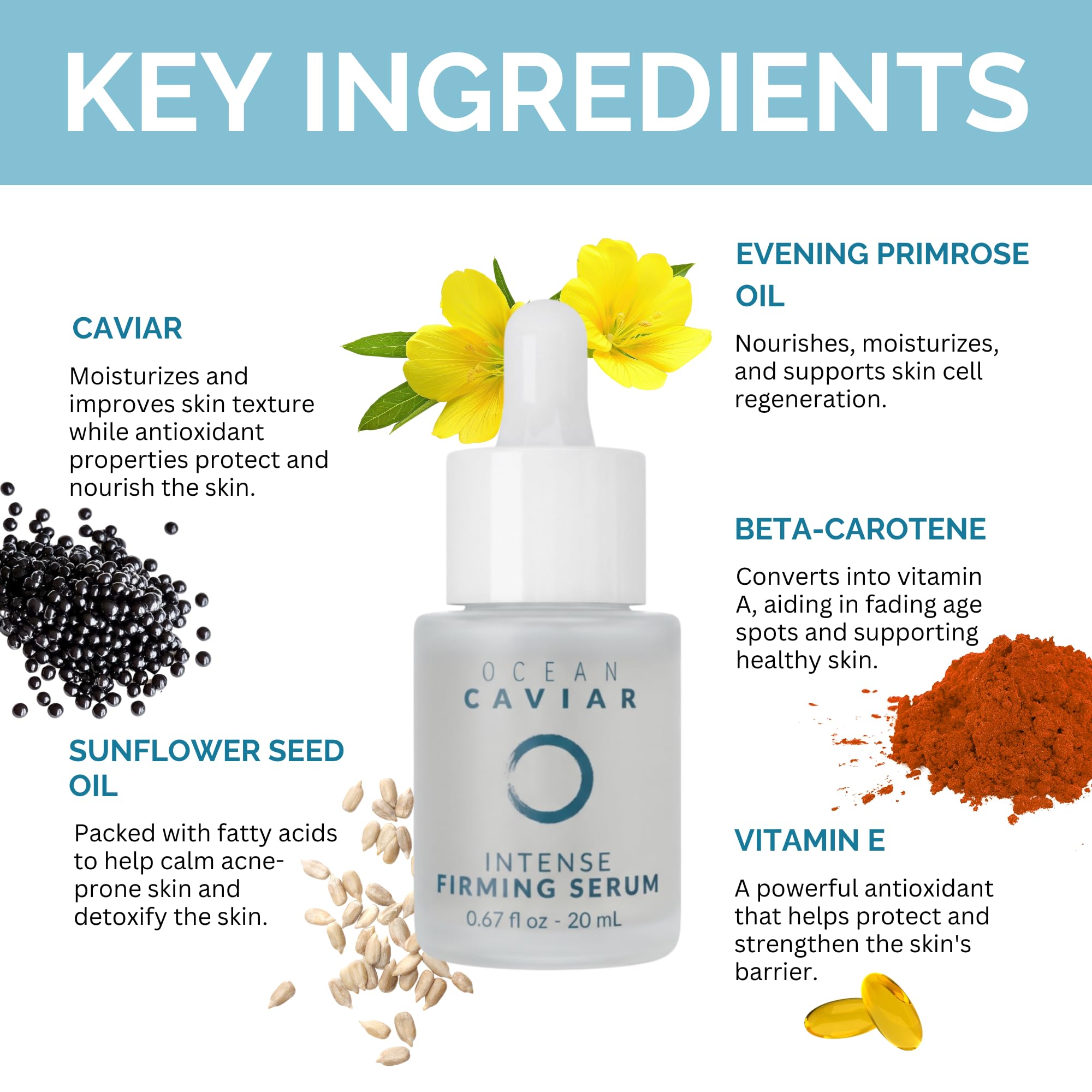 Noche Y Dia Caviar Intense Firming Serum Vitamin E detail for protection