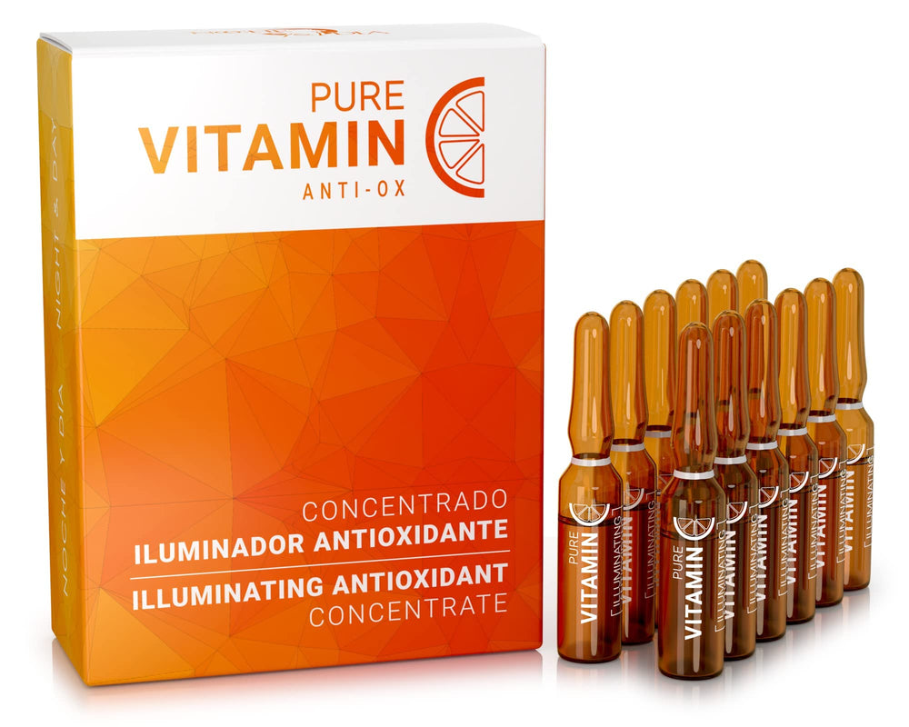 Noche Y Dia Vitamin C Ampoule Oil packaging box highlights antioxidant skincare benefits.