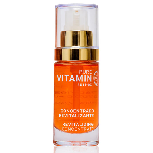 Noche Y Dia Vitamin C Serum bottle close-up, anti-aging care and deep hydration.