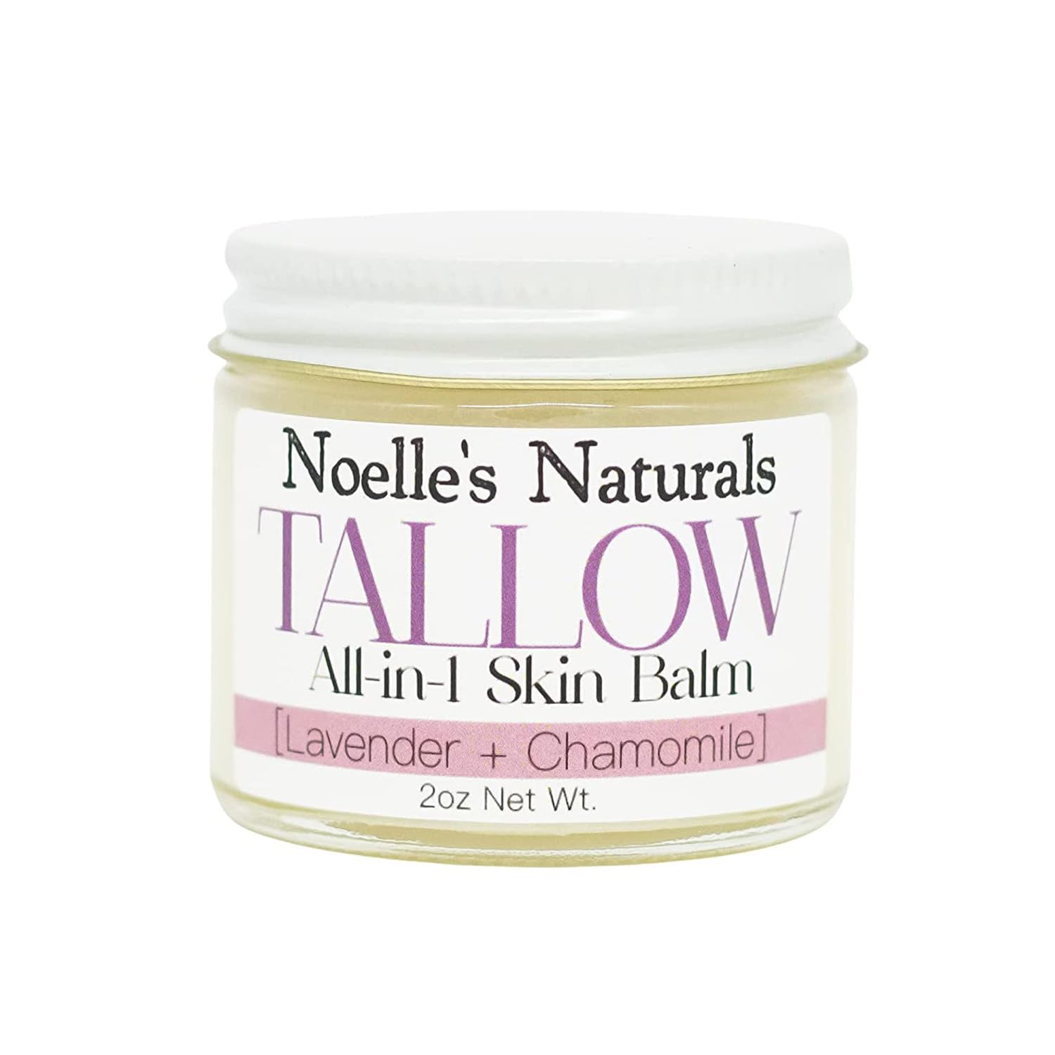 Noelle's Naturals organic tallow balm lavender chamomile jar for soothing skin.