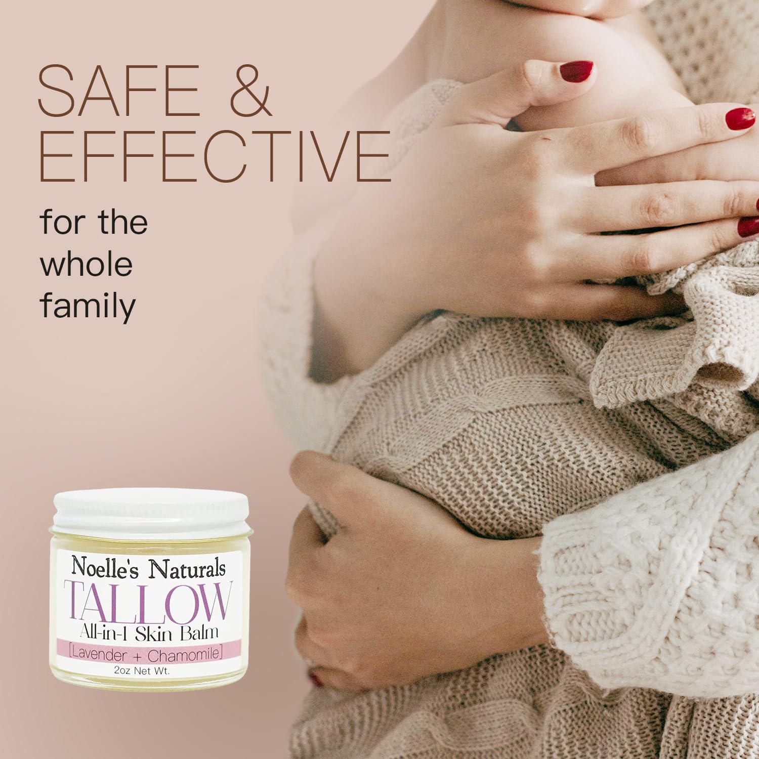 Noelle's Naturals balm in use on dry skin for soothing relief.