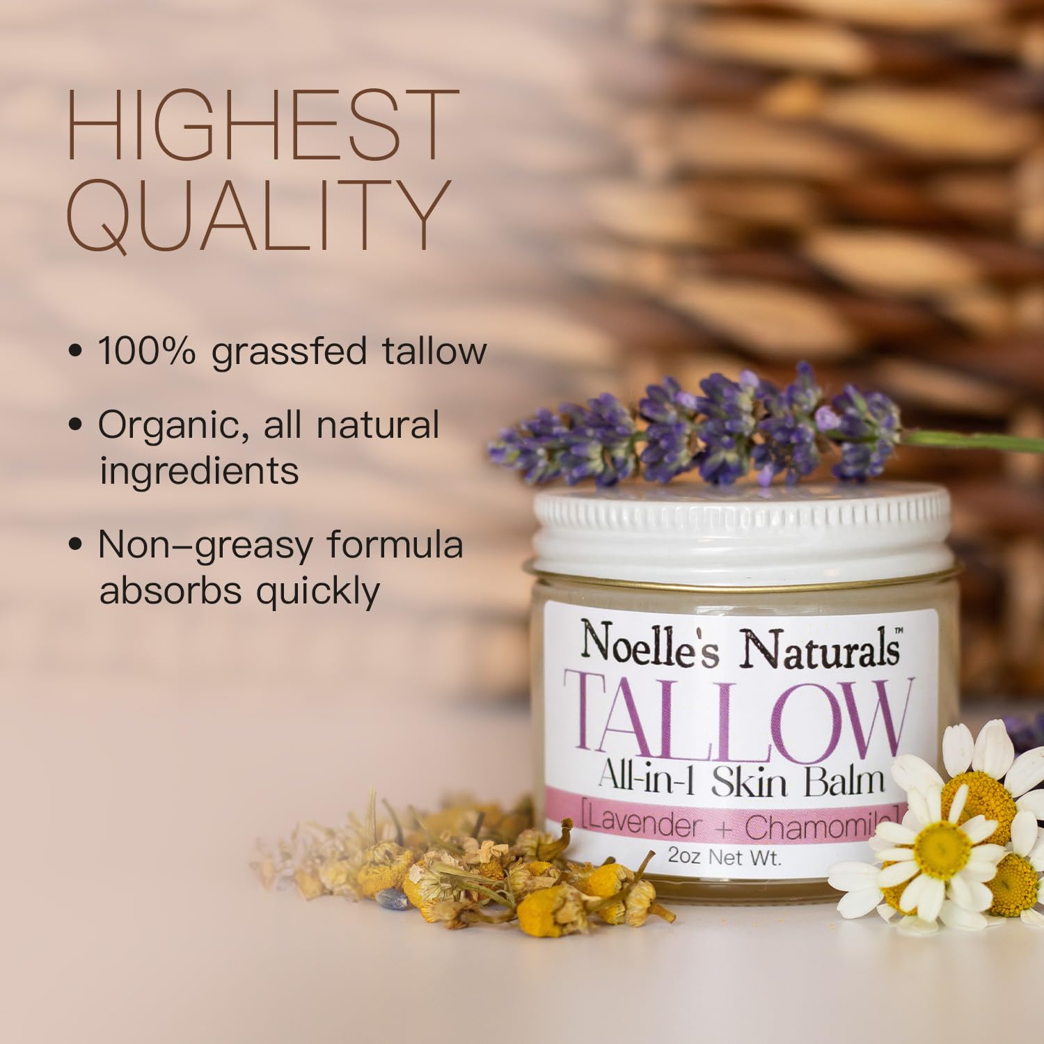 Noelle's Naturals lavender chamomile balm scent highlighting natural fragrance.