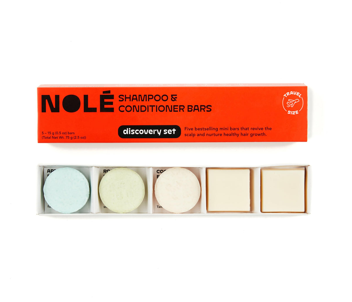 NOLÉ OLE CARE travel shampoo bar in eco-friendly packaging for on-the-go cleansing.