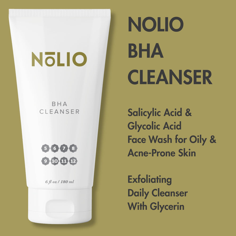 Close-up of NOLIO BHA Cleanser texture showing gentle exfoliation.