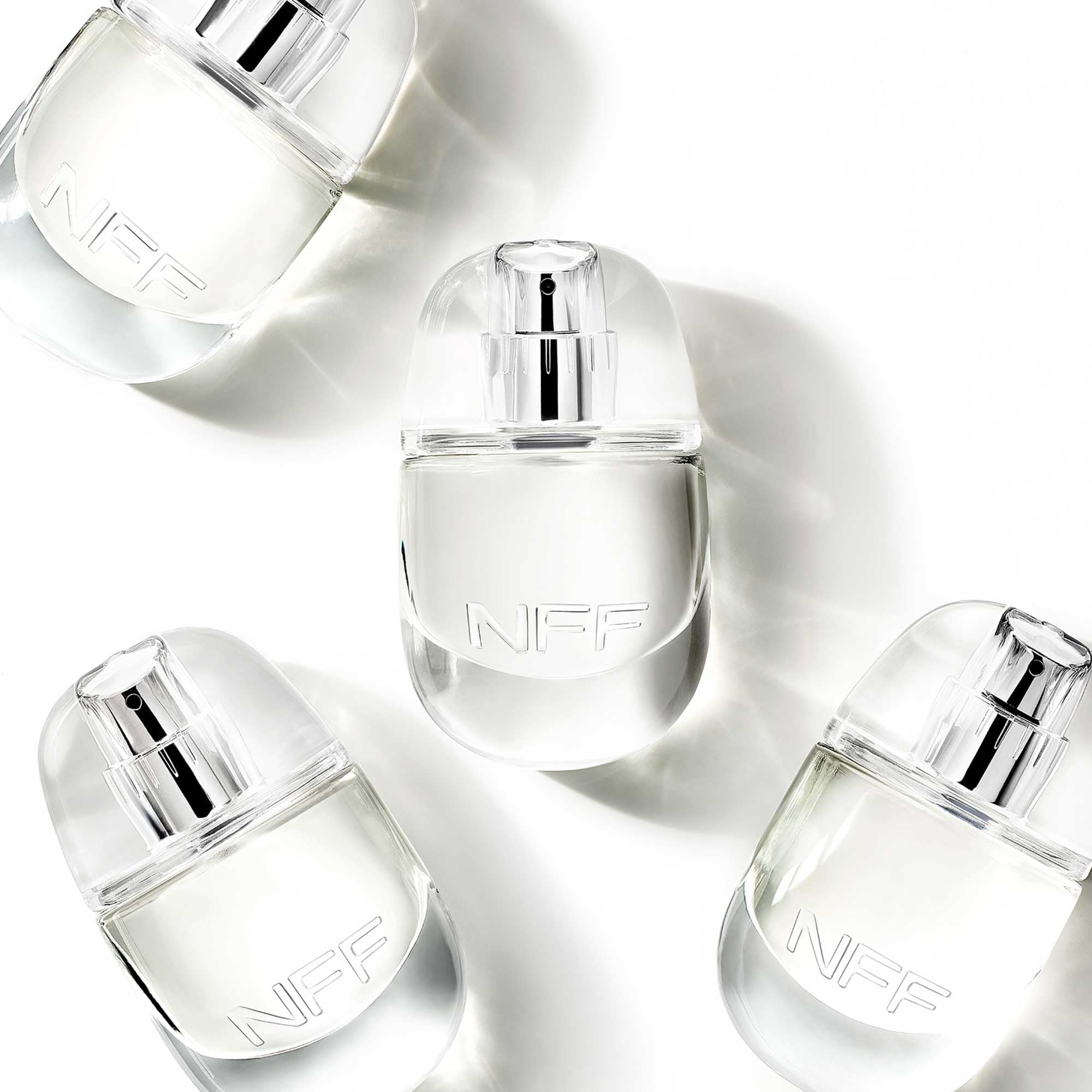 No Makeup Makeup No Fragrance Fragrance packaging design on shelf.