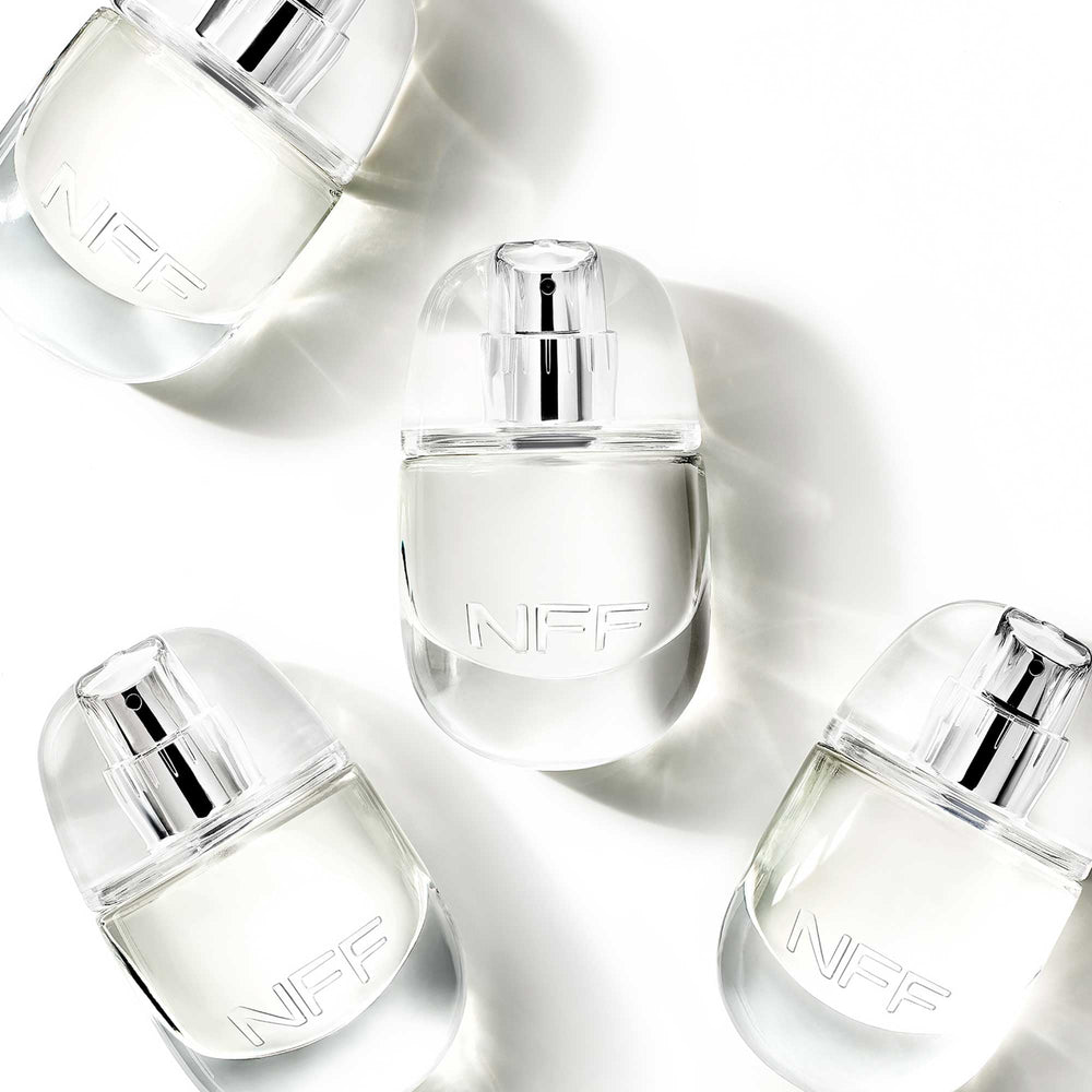 No Makeup Makeup No Fragrance Fragrance packaging design on shelf.