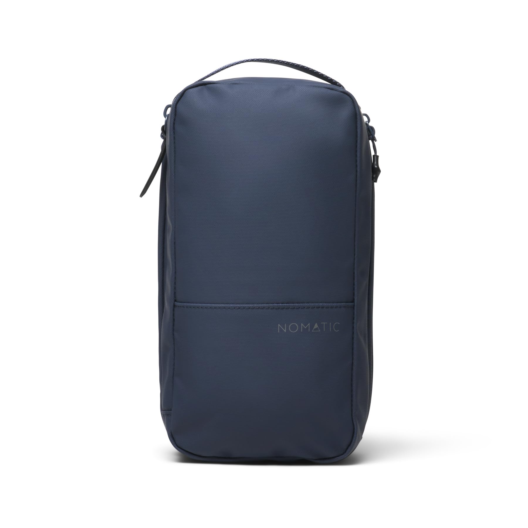 NOMATIC Toiletry Bag in Navy shows travel-ready organization and water-resistant construction.