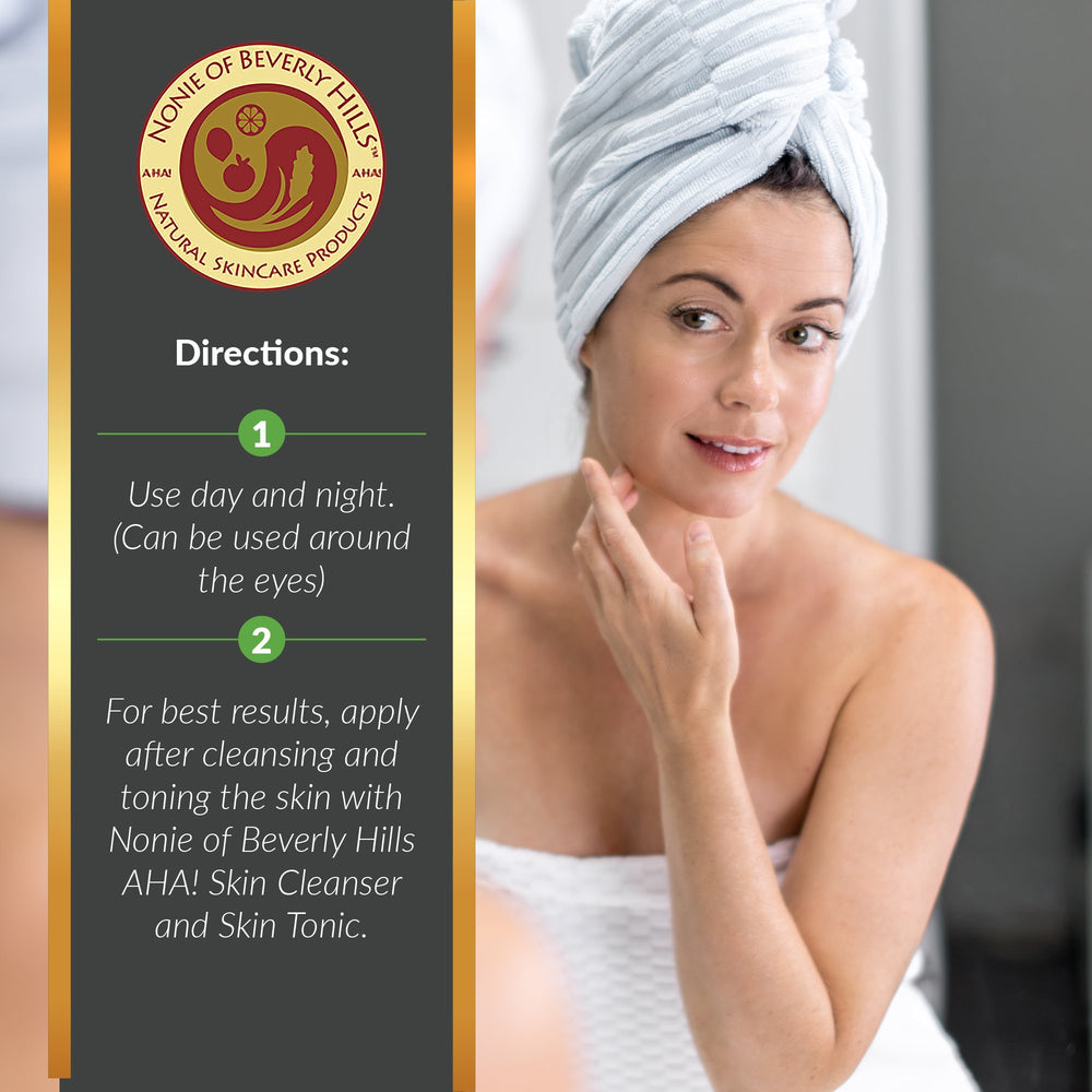 Nonie of Beverly Hills AHA Protein Moisturizer spread on skin demonstrates rich nourishment.