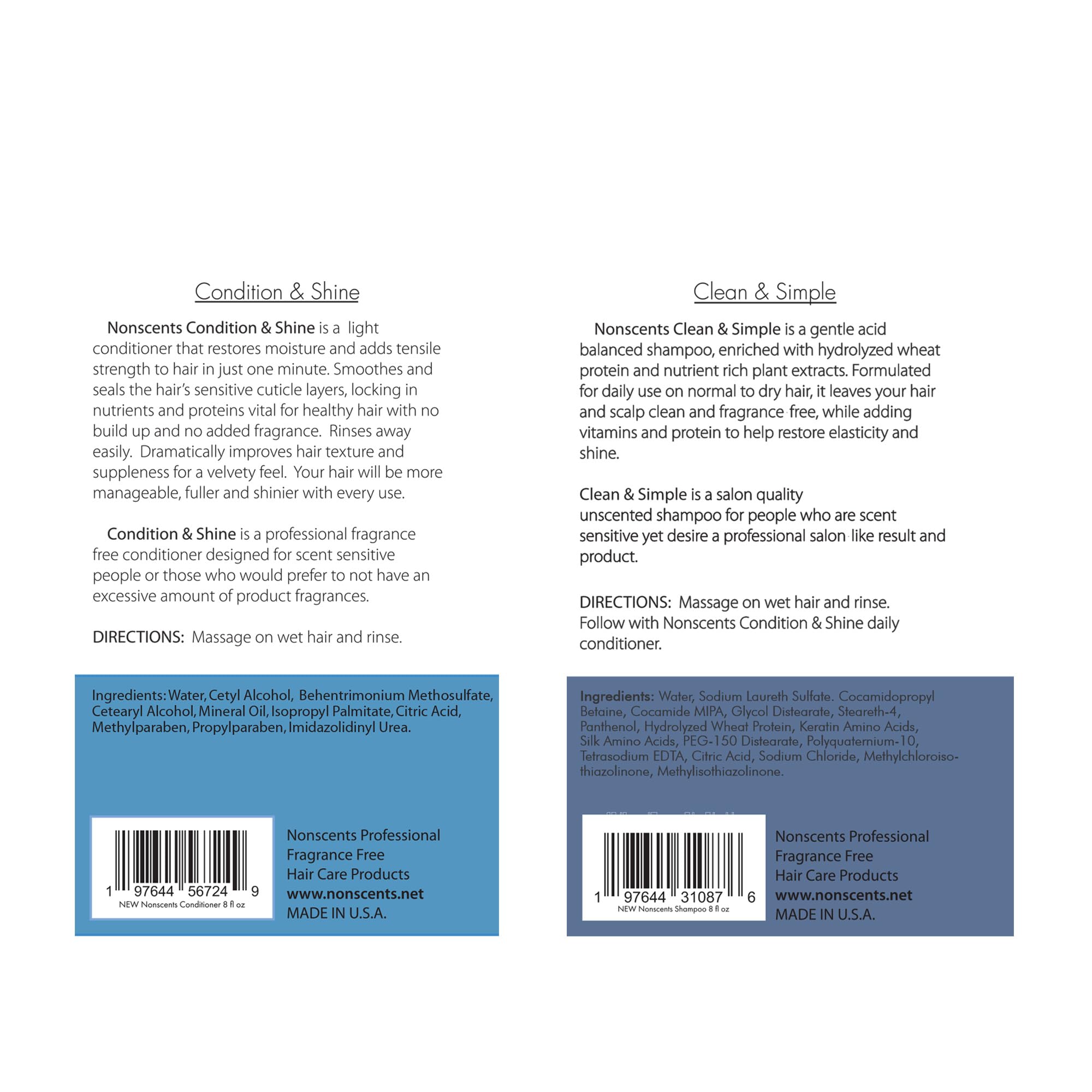 Nonscents fragrance-free conditioner bottle for hydration