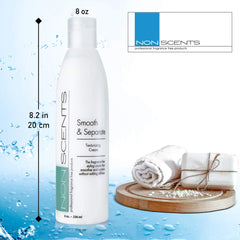 Nonscents fragrance-free curl cream highlighting heat protection for styled hair.