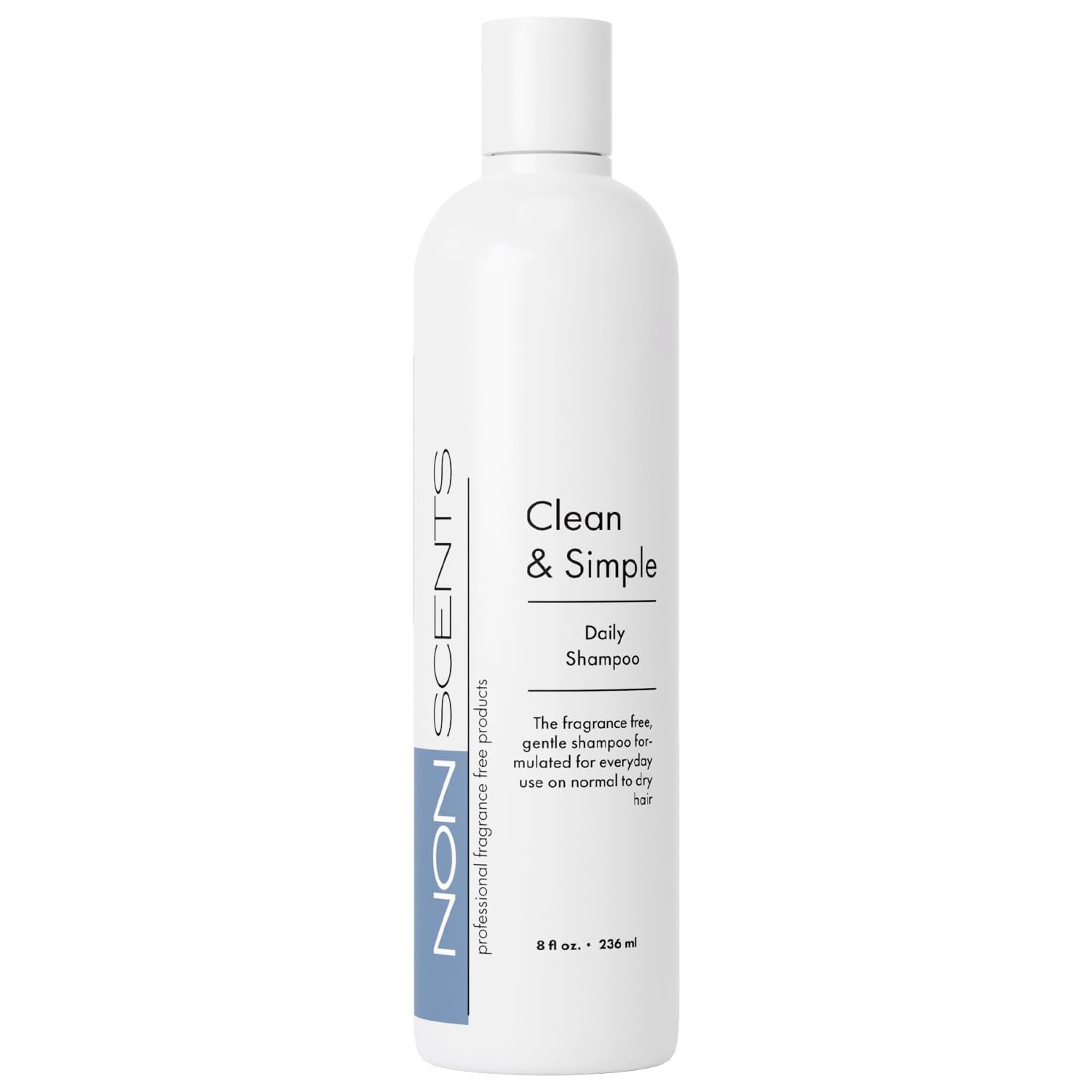 Nonscents fragrance-free shampoo bottle front for sensitive scalps.
