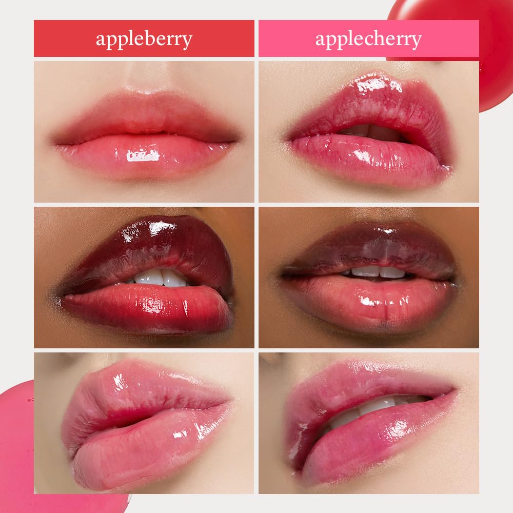 NOONI Appleberry swatch on lips for natural color and moisture.