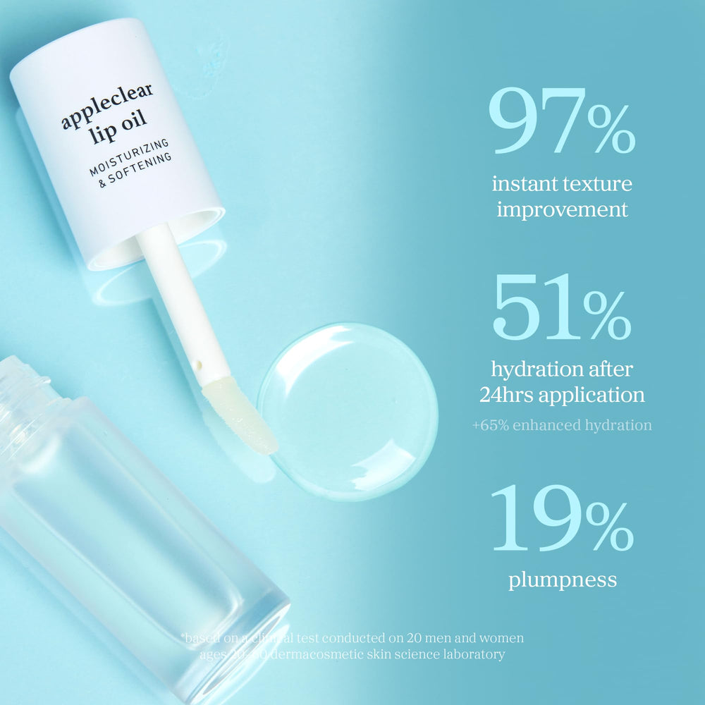 NOONI Appleclear Lip Oil glossy finish suggests natural shine and fullness.