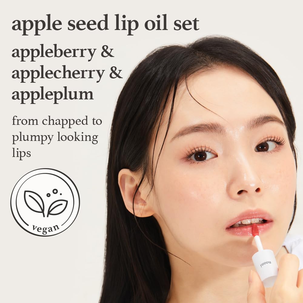NOONI Applecherry lip oil swatch showing rosy tint and moisture