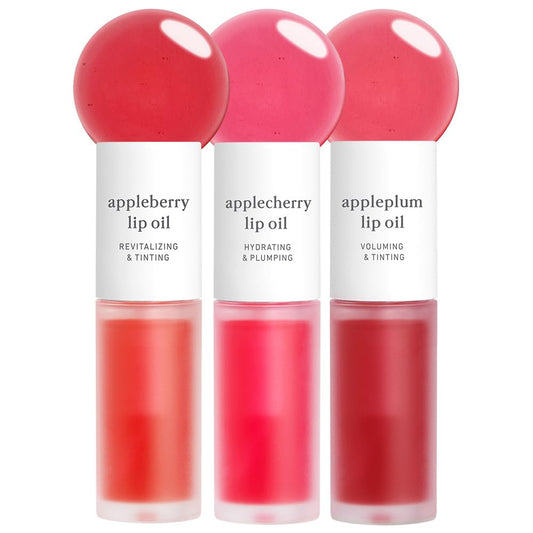 NOONI Appleseed Lip Oil Set packaging with three tinted tubes for color choices