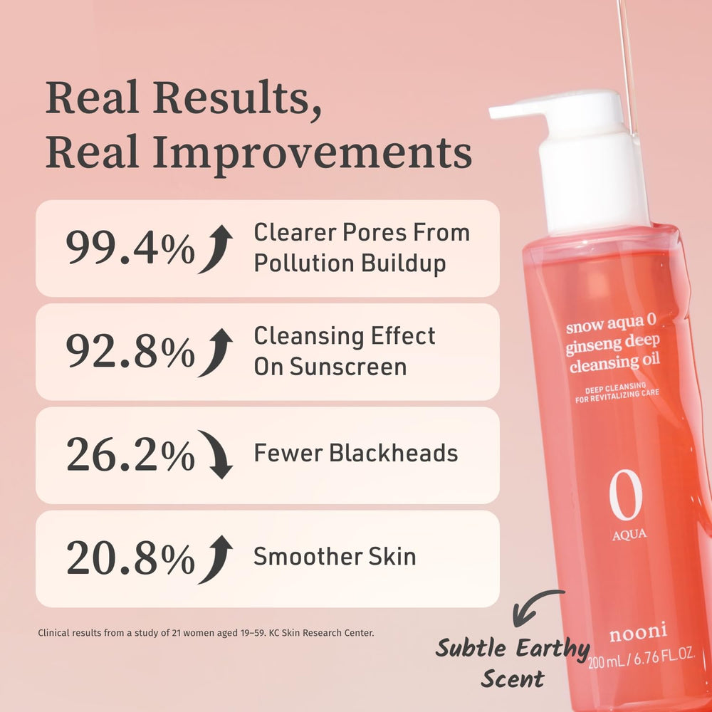 NOONI Snow Aqua 0 Ginseng Deep Cleansing Oil on a glass-skin prep look
