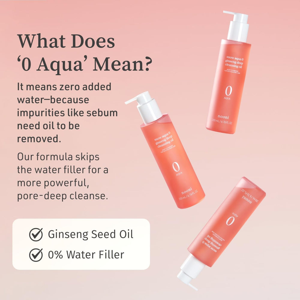 NOONI Snow Aqua 0 Ginseng Deep Cleansing Oil minimalist packaging on a shelf
