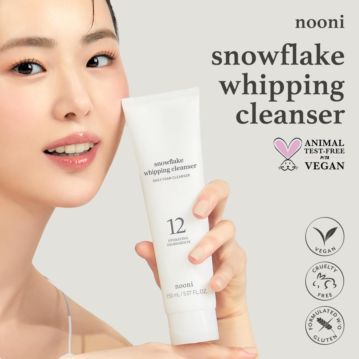 NOONI Snowflake foam texture close-up shows airy snow-like bubbles for delicate cleansing