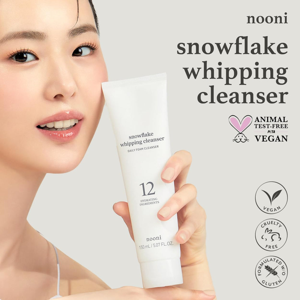NOONI Snowflake foam texture close-up shows airy snow-like bubbles for delicate cleansing