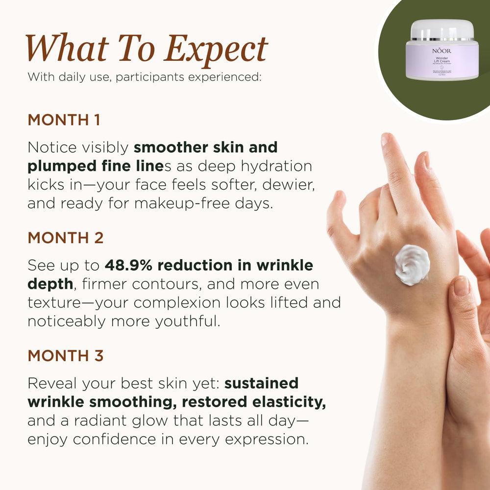 Noor Wonder Lift Cream swatch on skin reveals a smooth finish.