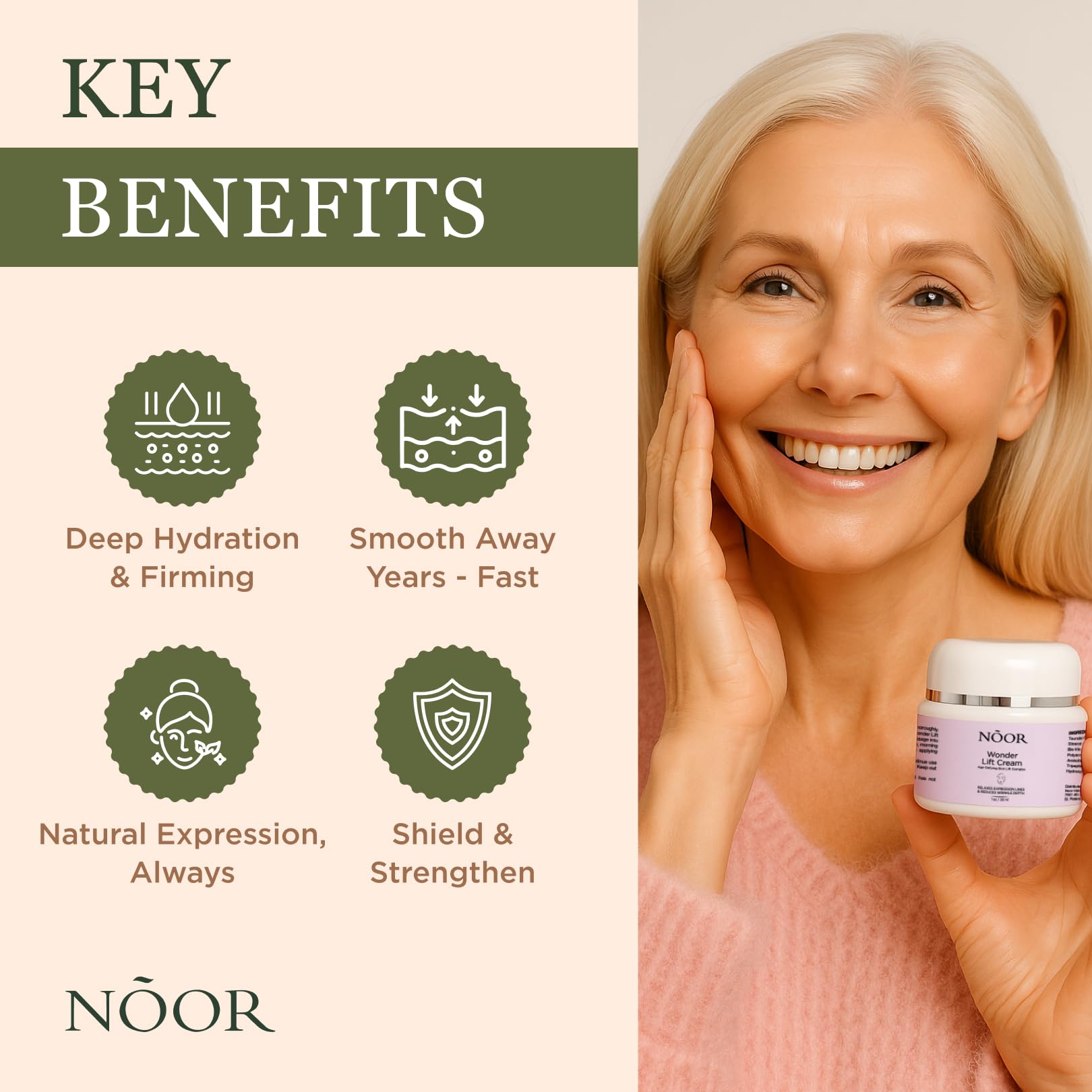 Noor Wonder Lift Cream tube ready for easy morning application.