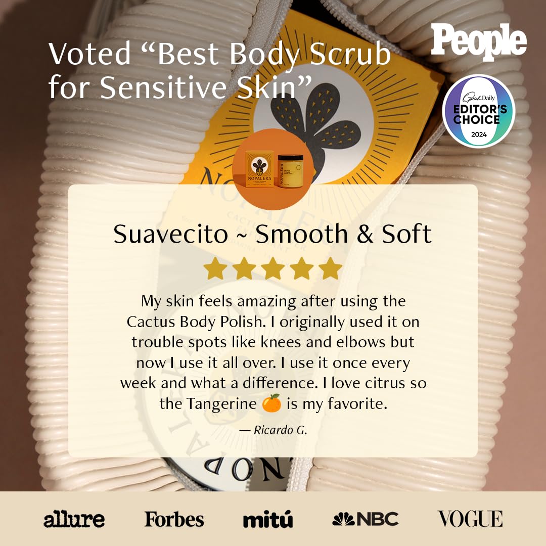 Nopalera cactus body polish Tangerine packaging and clean beauty claim