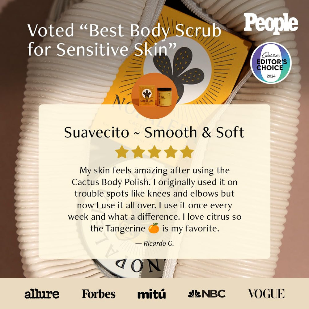 Nopalera cactus body polish Tangerine packaging and clean beauty claim