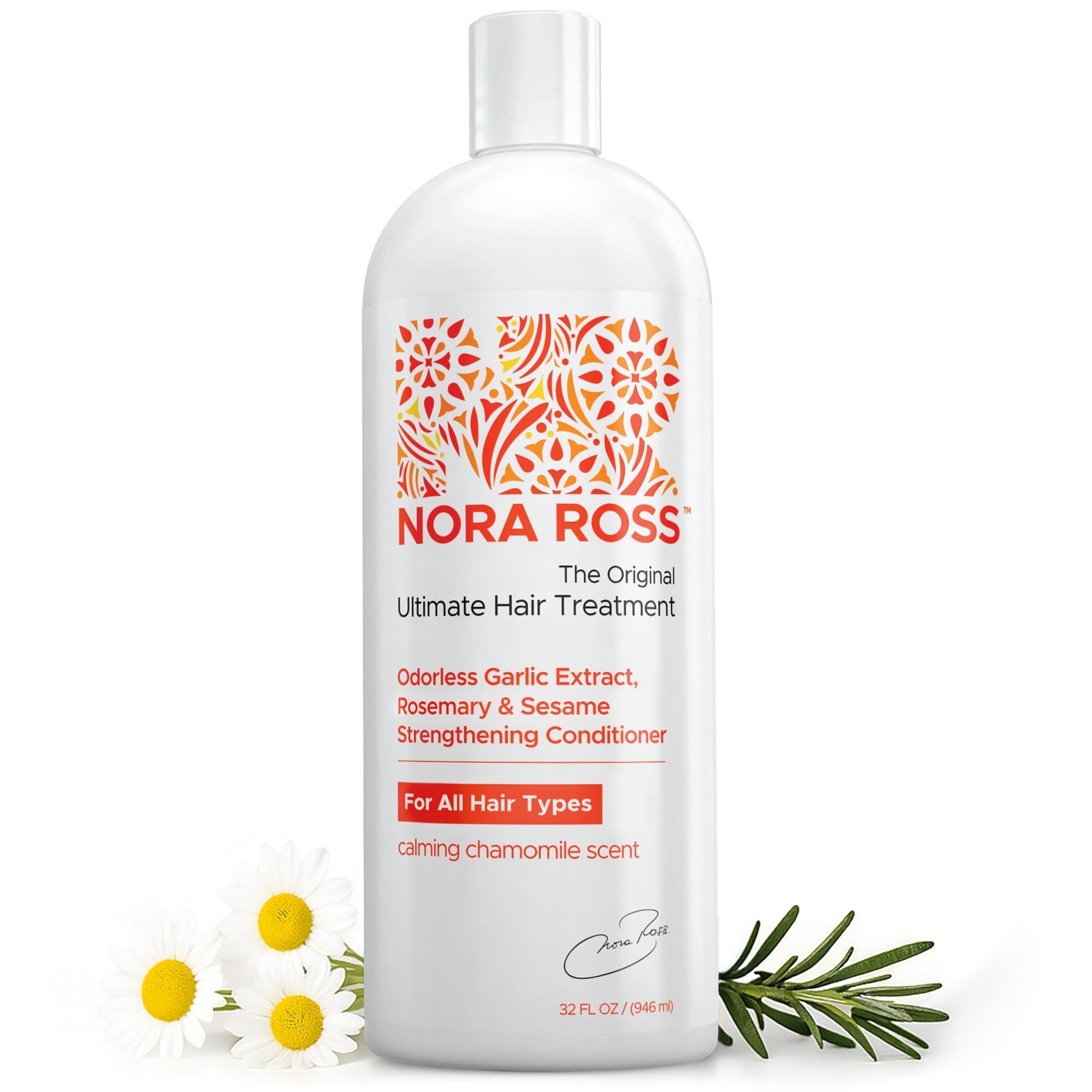 Nora Ross Garlic Extract Conditioner bottle highlighting deep conditioning for dry hair.