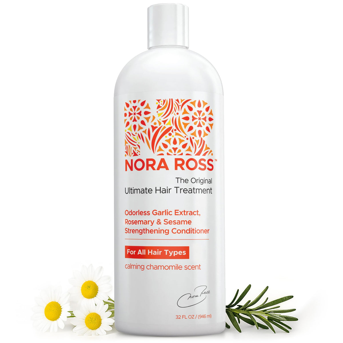 Nora Ross Garlic Extract Conditioner bottle highlighting deep conditioning for dry hair.