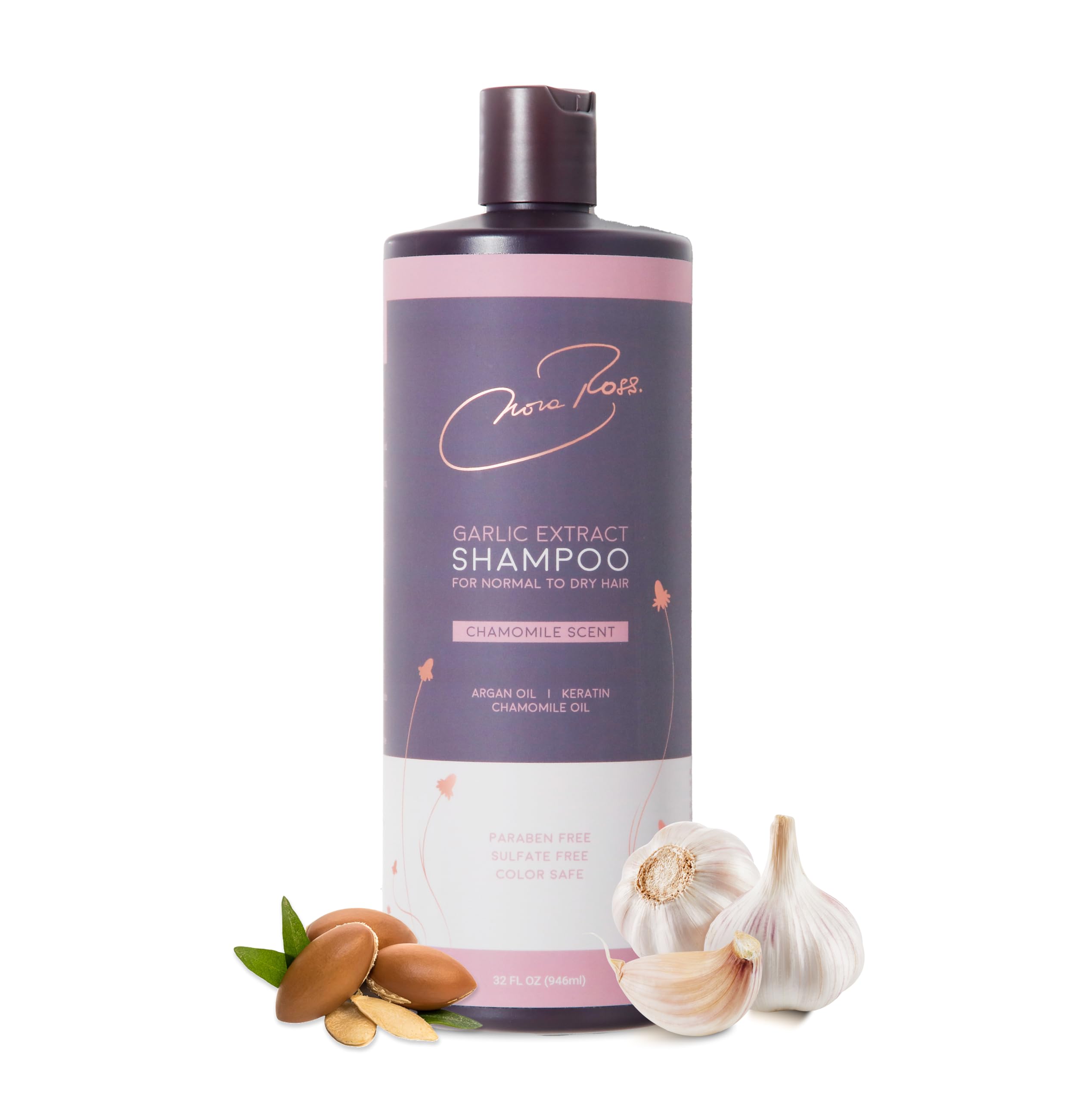 Nora Ross Garlic Extract Daily Shampoo bottle with garlic nourishment for thicker-looking hair