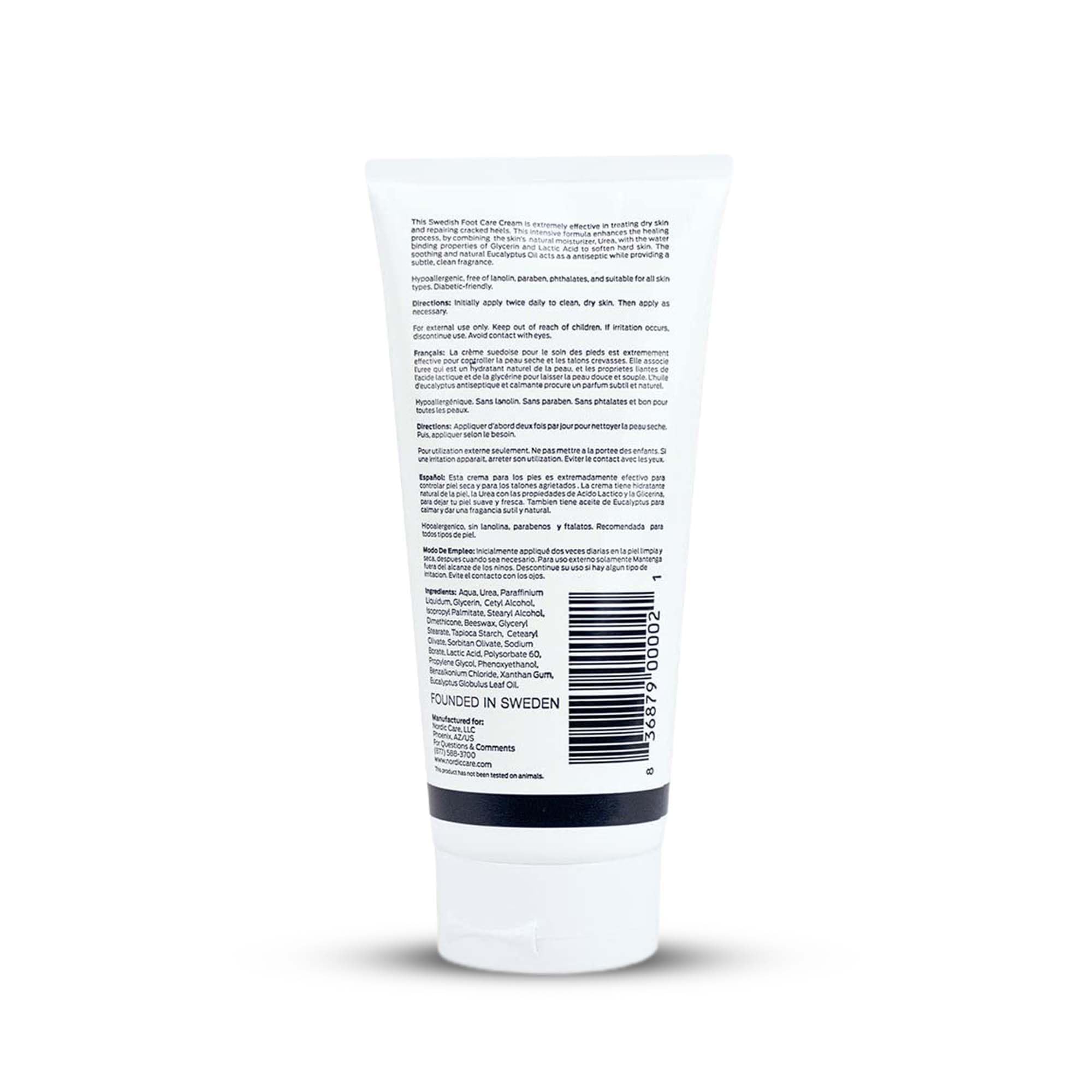 Nordic Care Foot Care Cream tube label highlights 10% Urea for improved hydration