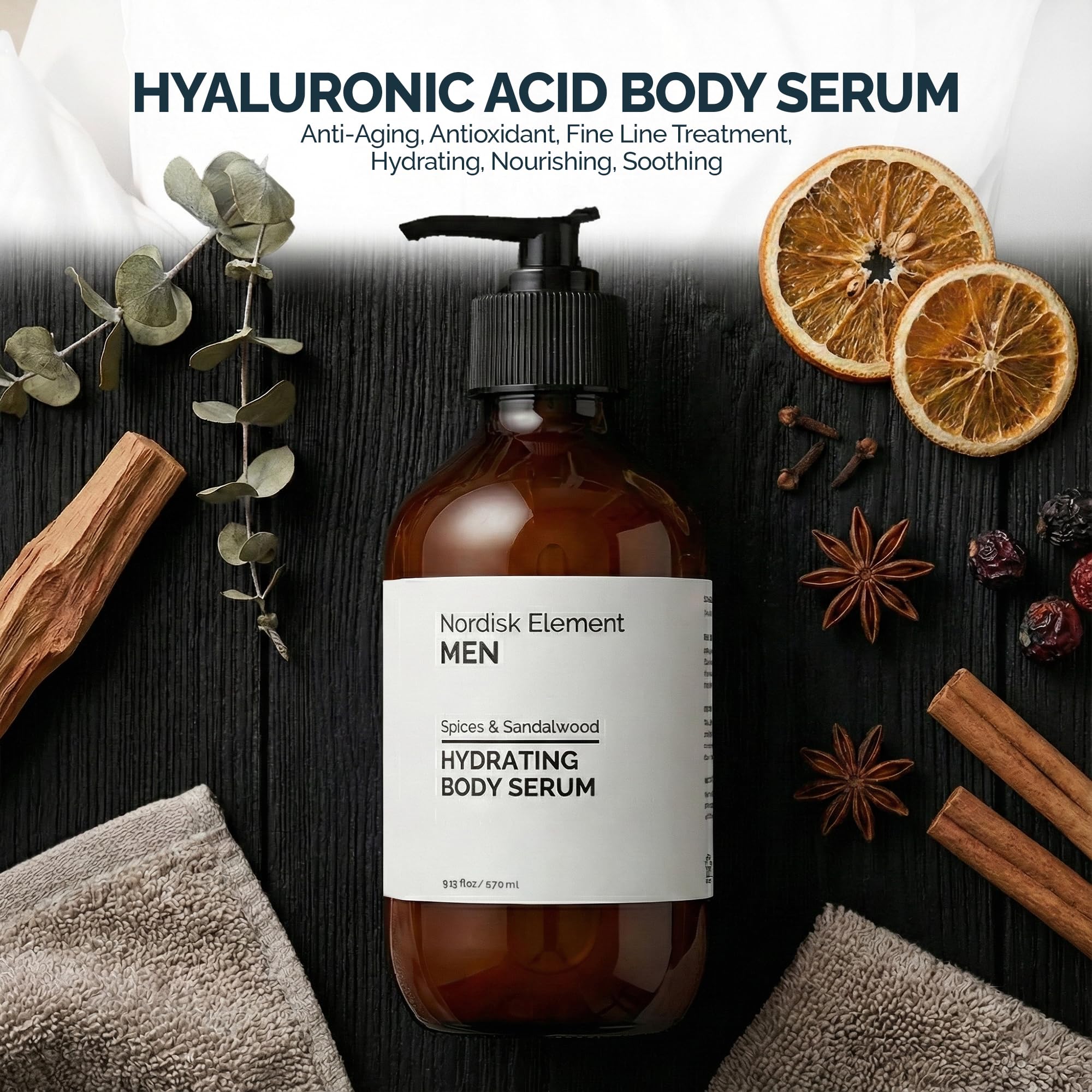 Nordisk Element Body Serum for Men finish on skin appears non-greasy.