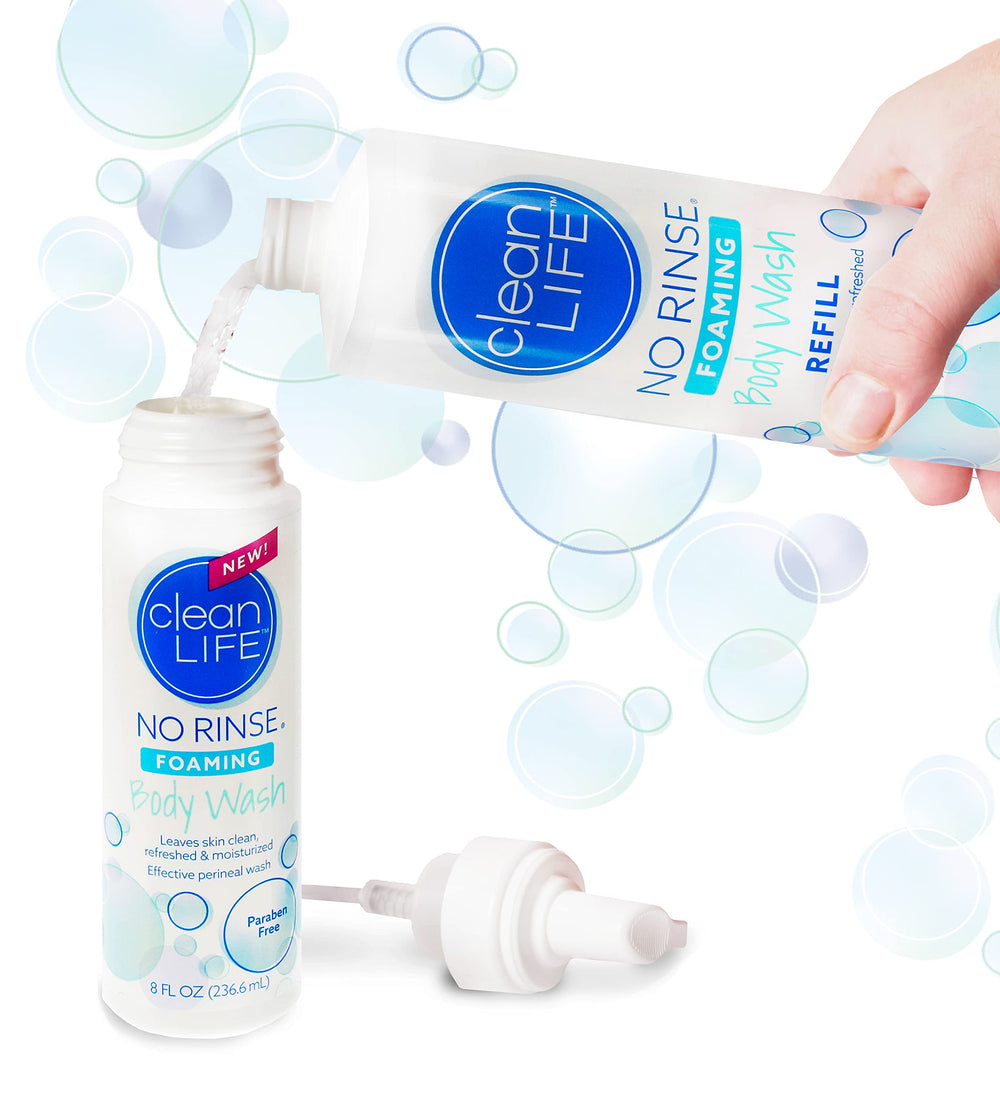 No-Rinse moisturizing foam leaves skin soft and refreshed after use.