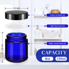 Norme black glass jar with lid for creams and balms