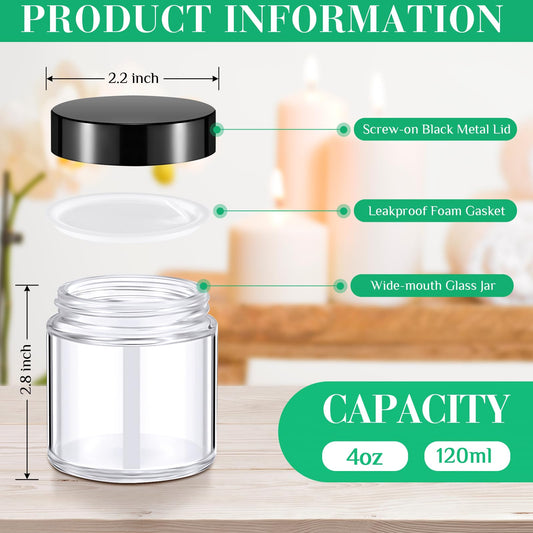 Norme clear glass jars with black lids for organized cosmetics and spices