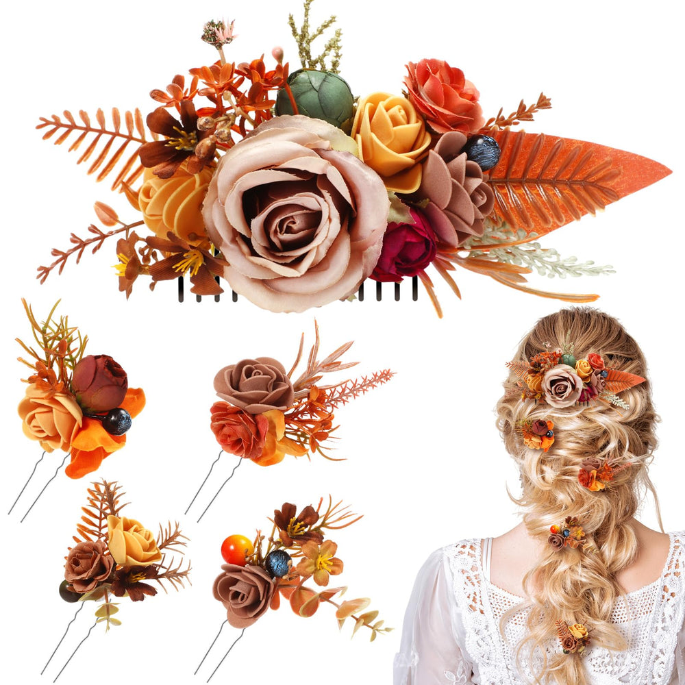 Norme wedding hair comb with orange flowers for a romantic bridal hairstyle.