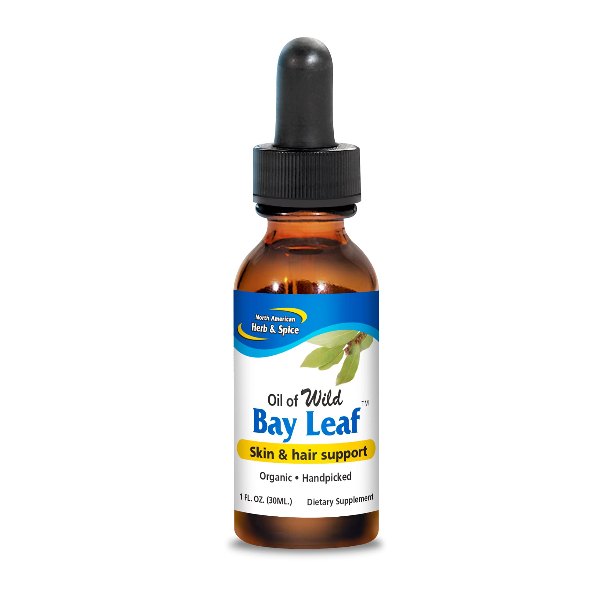 North American Herb & Spice Wild Oil of Bay Leaf bottle pour supports skin and mucous membranes health