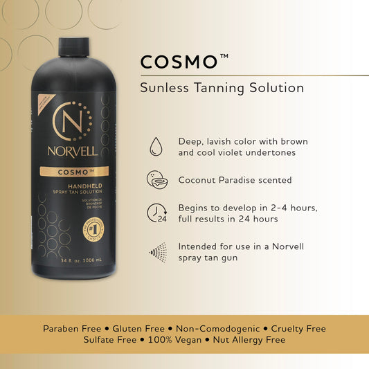 Norvell Cosmo spray application demonstrating even coverage for a sun-kissed look