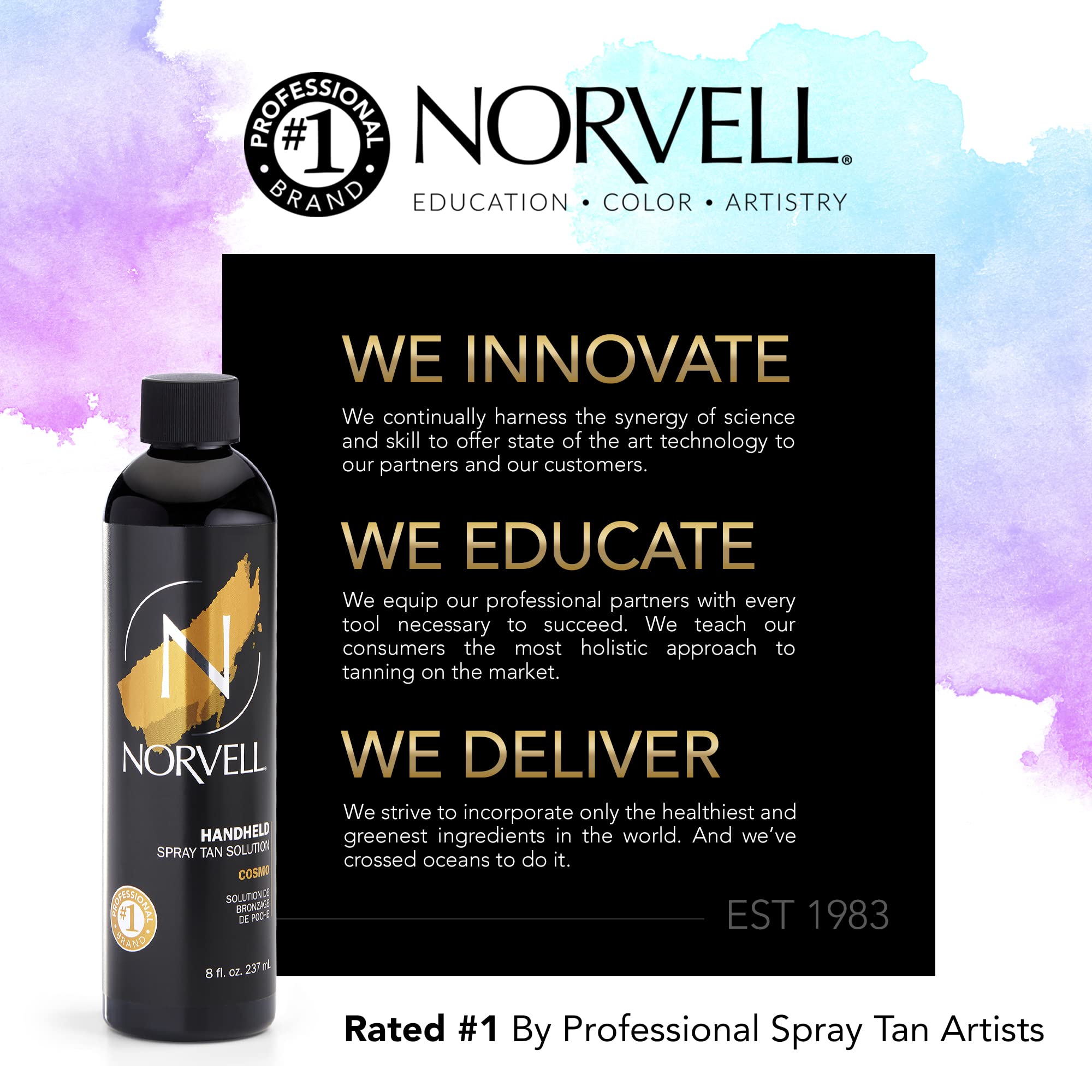 Norvell Cosmo spray tan color-bronze displays warm undertones with a violet brown tint