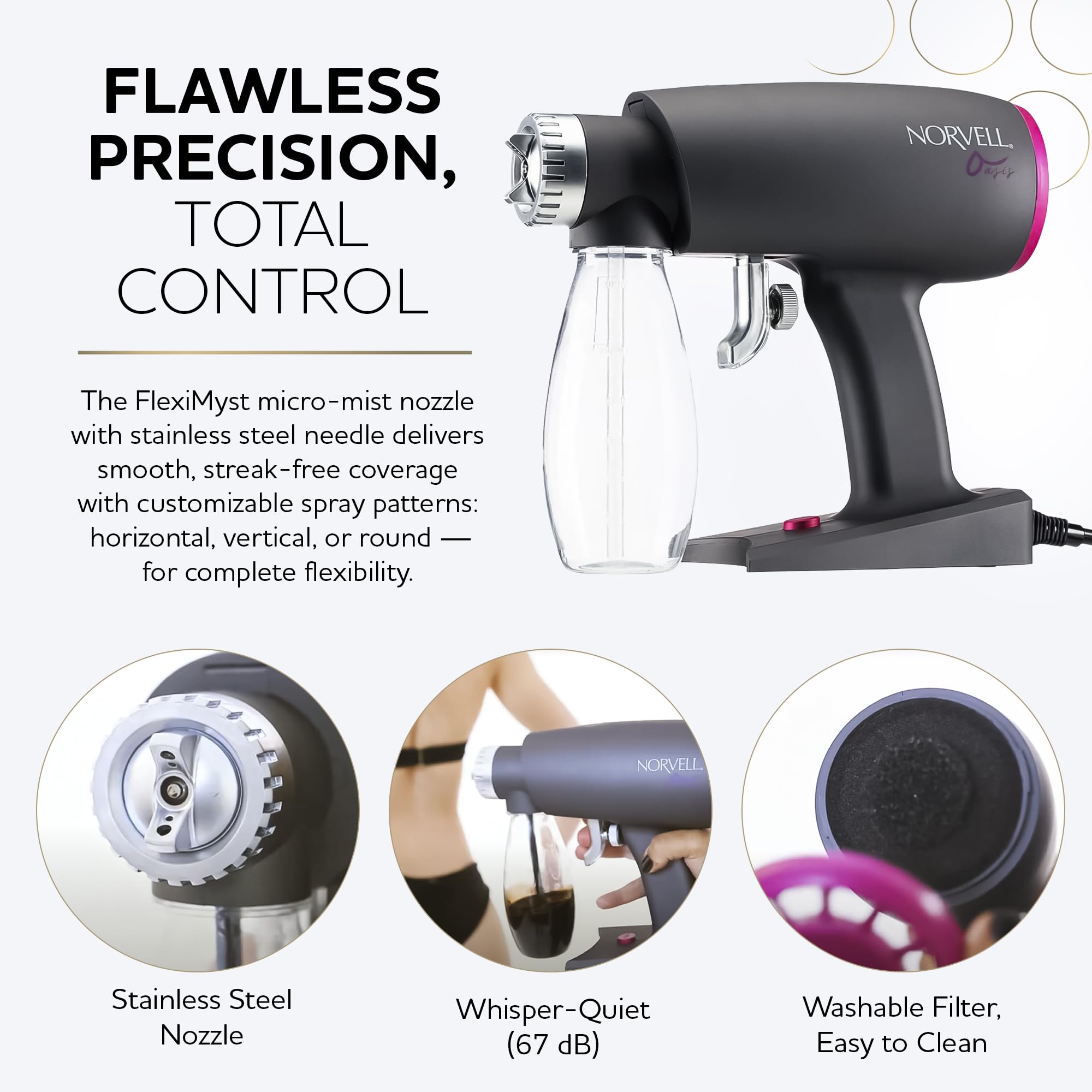FlexiMyst sprayhead delivering a flawless, adjustable spray pattern.