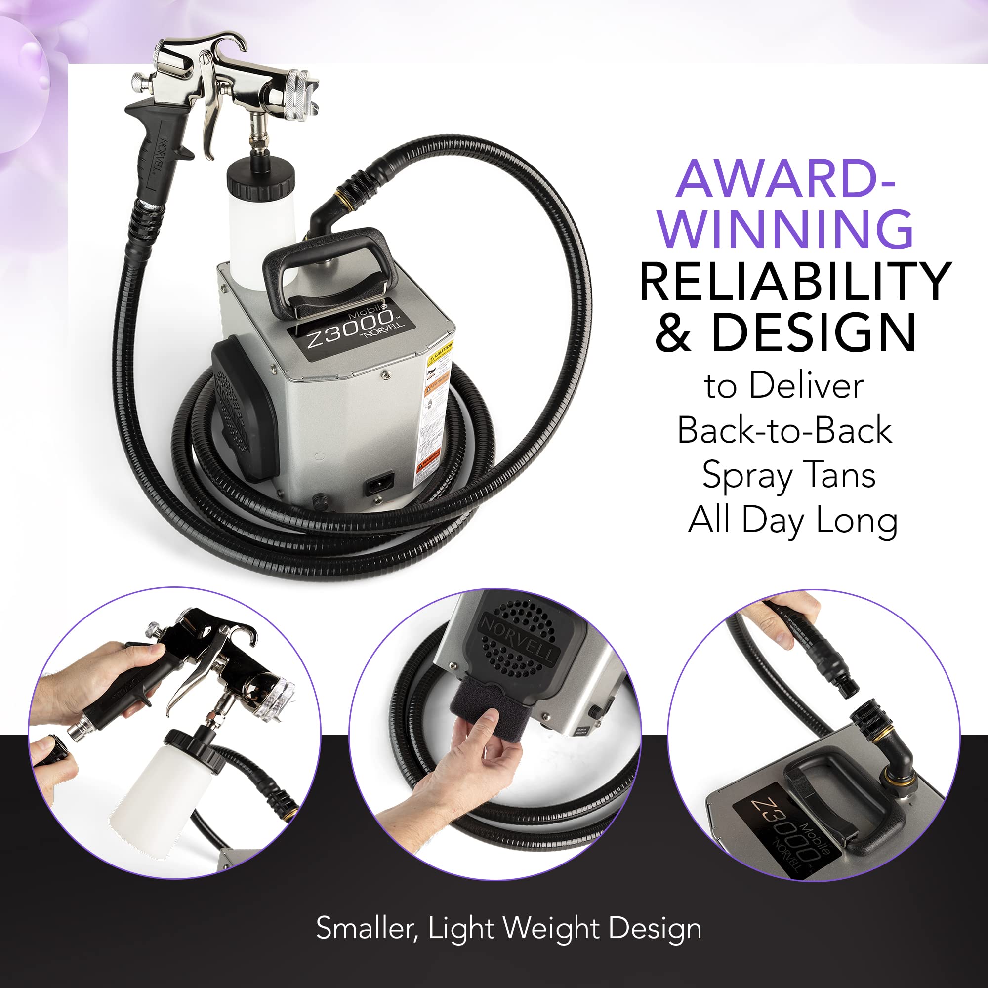 Lightweight, durable design ideal for road work and back-to-back spray sessions in salons.