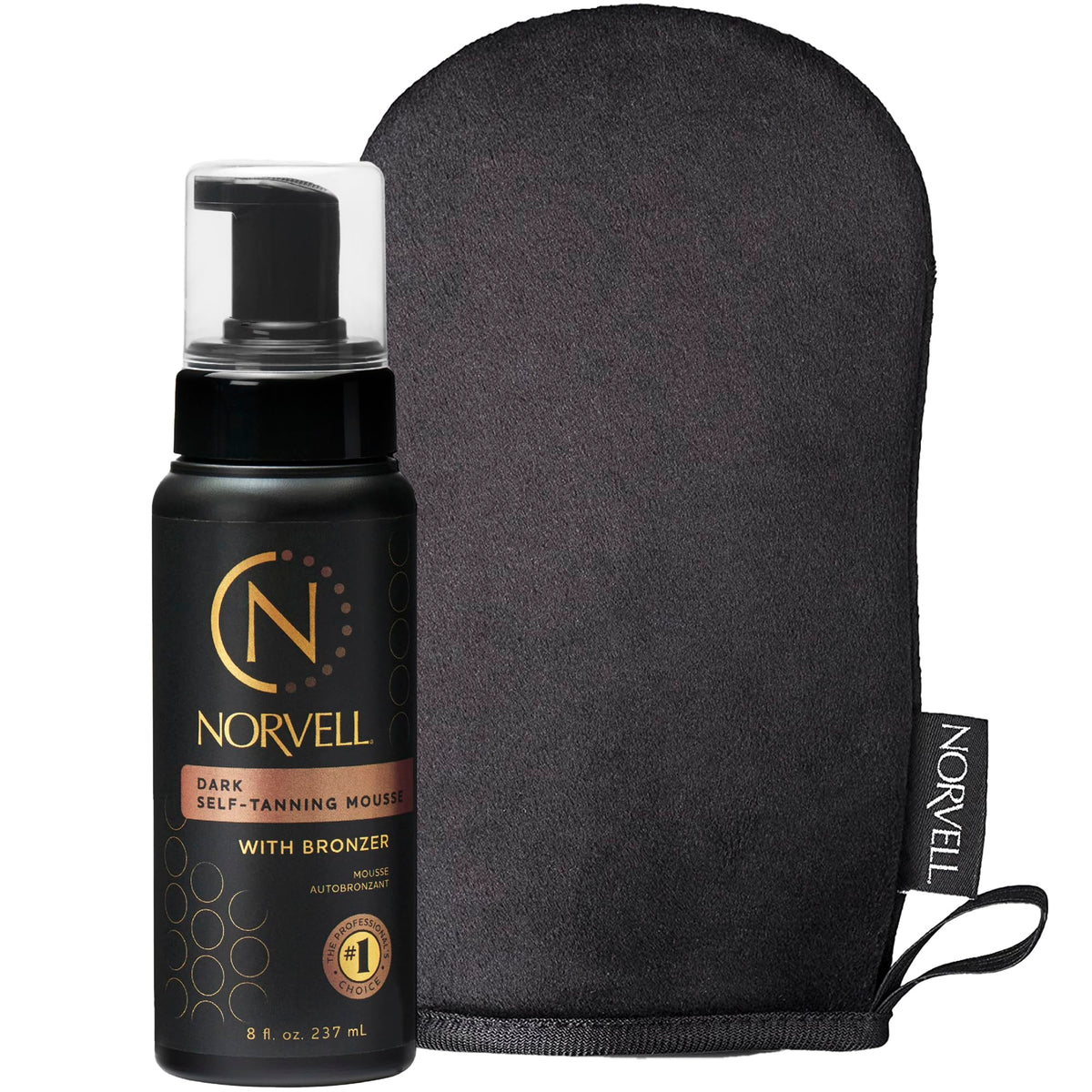 Norvell sunless dark mousse bottle for an even, natural-looking tan