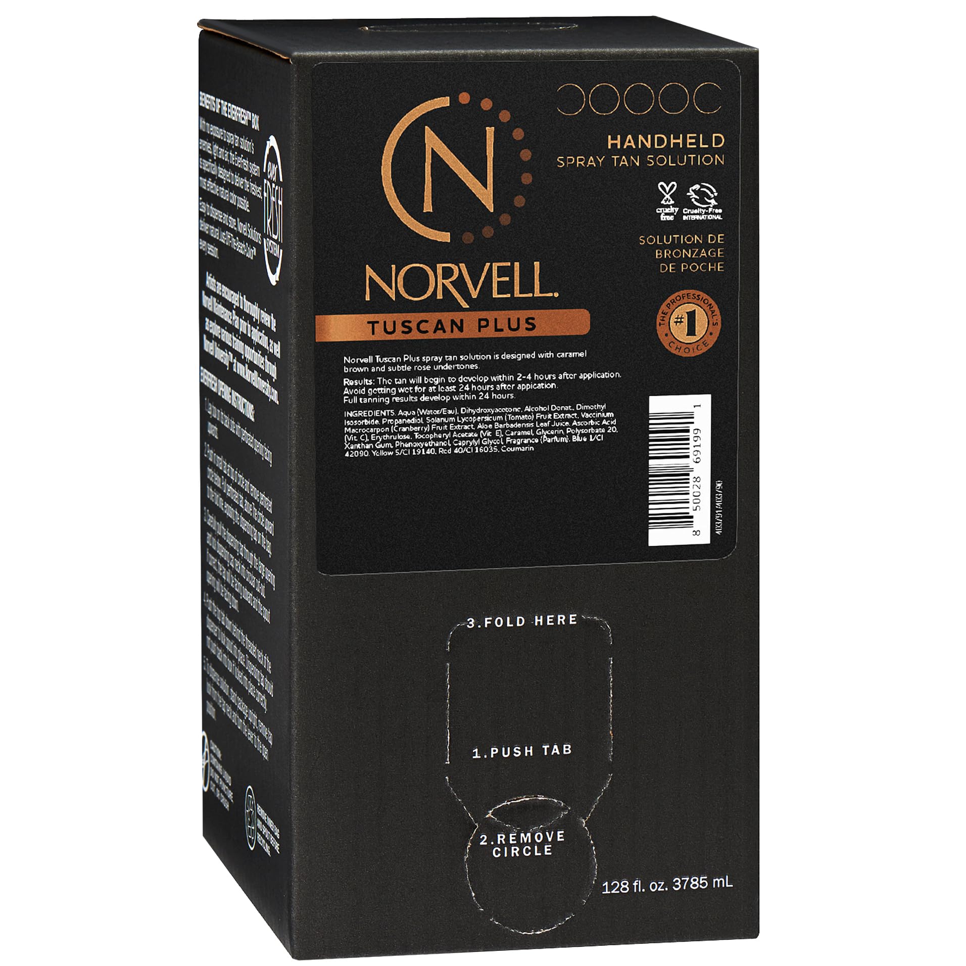 Norvell Tuscan Plus bottle showing deep caramel-rose color for a natural tan