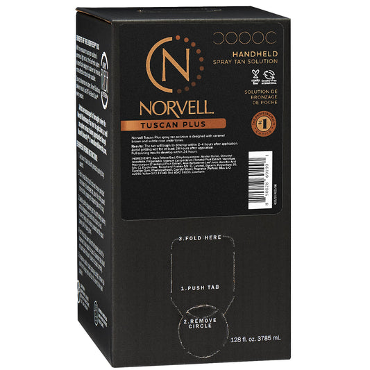 Norvell Tuscan Plus bottle showing deep caramel-rose color for a natural tan