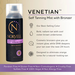 Norvell Venetian Mist spray in action delivering even bronzing.