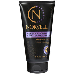 Norvell Venetian Rapid Sunless lotion bottle showing smooth, streak-free bronze glow.